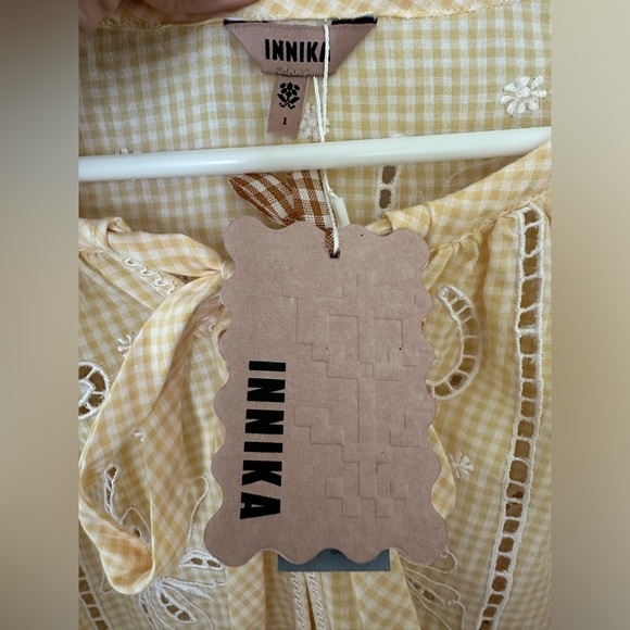 NWT! Innika Choo Yellow Gingham Cutwork Mini Smock dress - Picture 8 of 12